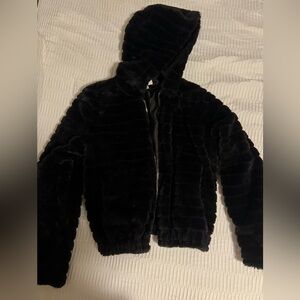 Black Faux Fur Hooded Jacket